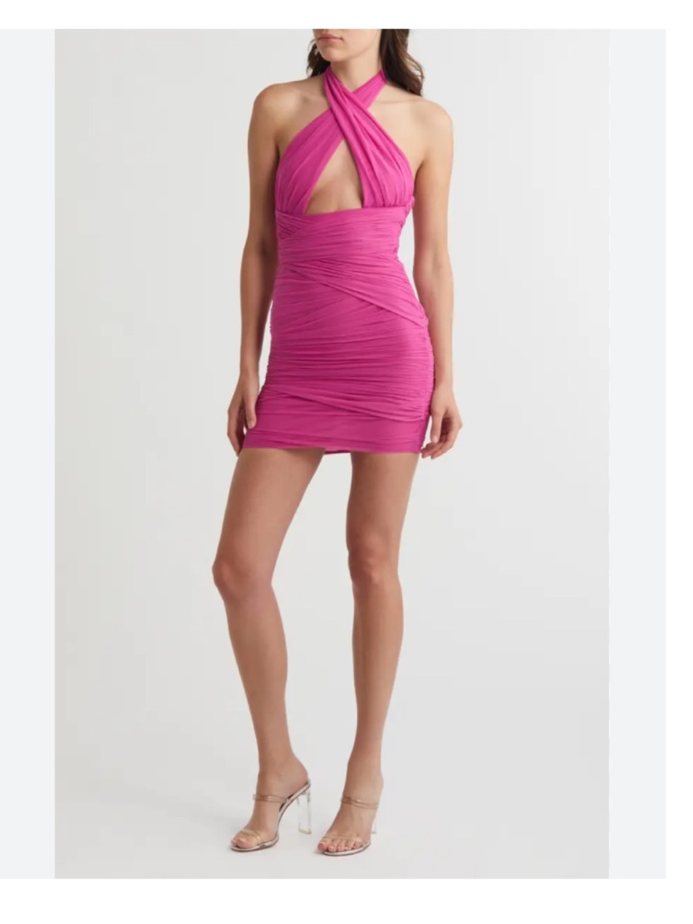 Mistress Rocks Nordstrom House of CB  Pink Crossover Halter Ruched Mini Dress